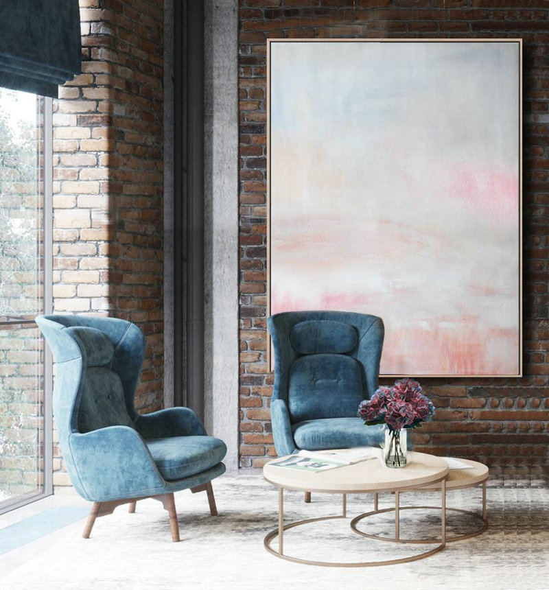 Large Abstract Art Handmade Painting,Vertical Vertical Abstract Art On Canvas,Modern Paintings On Canvas,Grey,Pink,White.etc